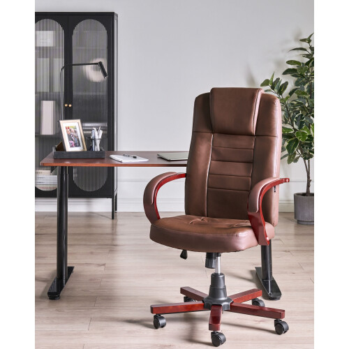 Beliani Massage Chair DIAMOND with Heating Leather Dark Brown 1