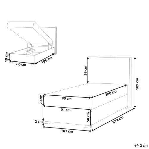 Beliani Divan Bed with Storage MAJOR Fabric Taupe 90 x 200 cm (EU Single) 2