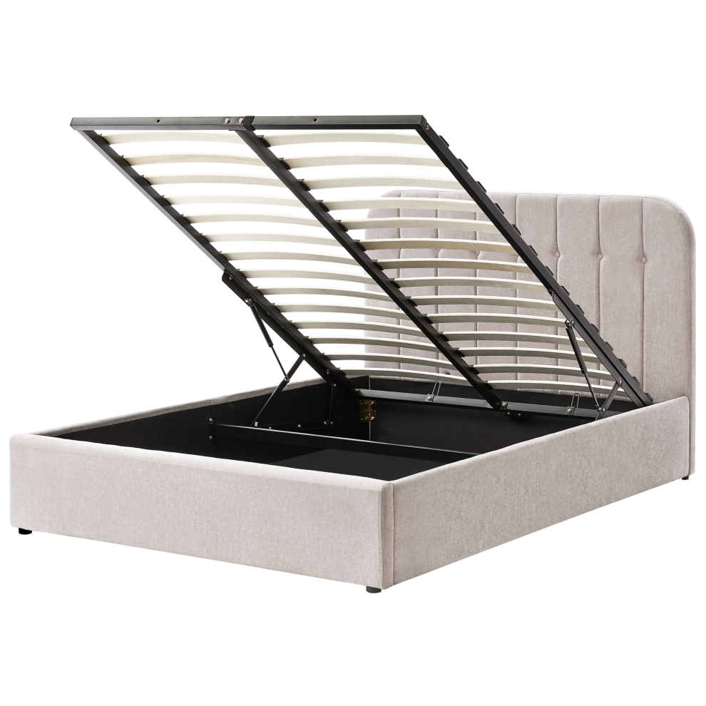 Beliani Ottoman Bed Challans Chenille Taupe 140 X 200 Cm (Eu Double)