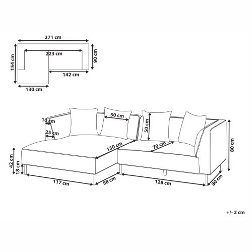 Beliani Corner Sofa 3 Seater SATER Chenille Taupe Right Hand 2