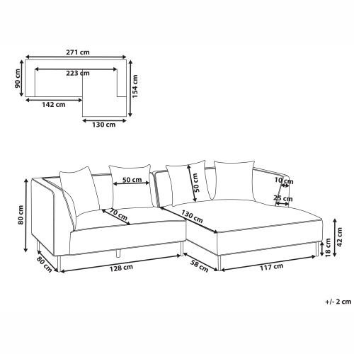 Beliani Corner Sofa 3 Seater SATER Chenille Light Brown Left Hand 2