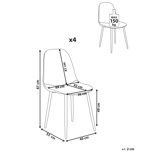 Beliani Set of 4 Dining Chairs CRANDALL Fabric Light Grey 2