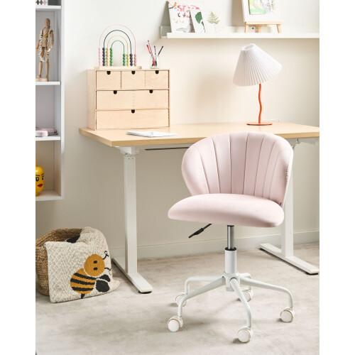 Beliani Desk Chair CHEERFUL Velvet Pastel Pink 1
