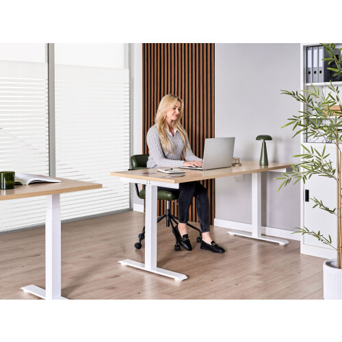 Beliani Electric Adjustable Standing Desk DESTINES 160 cm 72 cm Light Brown/ White 1