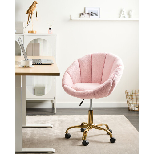 Beliani Desk Chair ANNABELLE Boucle Pastel Pink 1