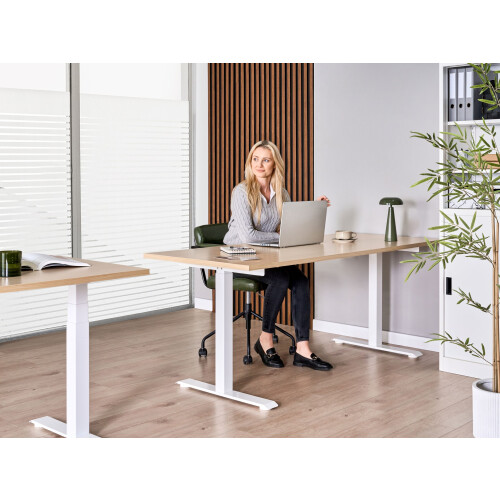 Beliani Electric Adjustable Standing Desk DESTINES 180 cm 72 cm Light Brown/ White 1