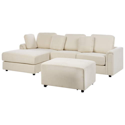 Beliani Corner Sofa KOHLO with Ottoman Fabric Light Beige Right Hand 1