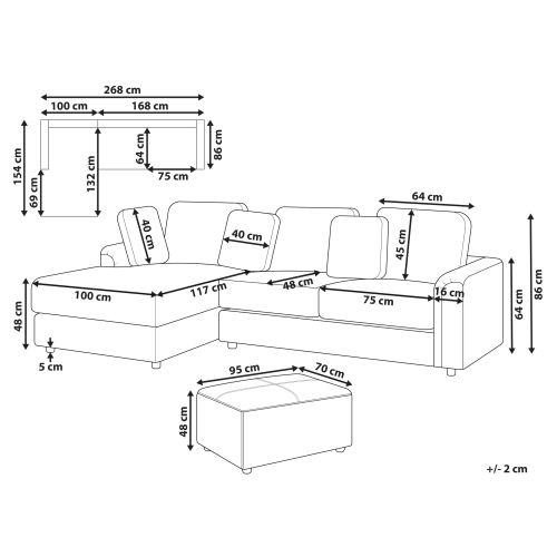 Beliani Corner Sofa KOHLO with Ottoman Fabric Taupe Right Hand 1