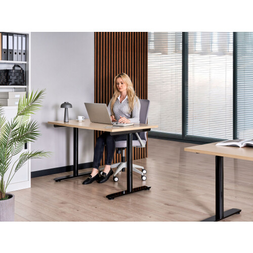 Beliani Electric Adjustable Standing Desk DESTINAS 120 cm 72 cm Black/ Light Brown 1