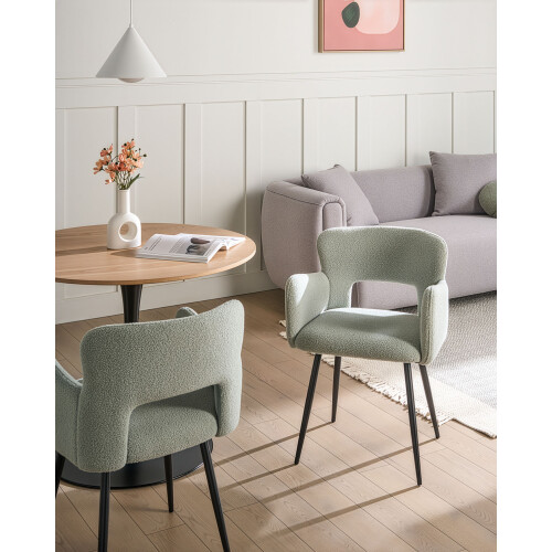 Beliani Set of 2 Dining Chairs SANILAC Boucle Light Green 1