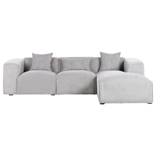 Beliani Corner Sofa 3 Seater DOLVA Corduroy Light Grey Left Hand 1
