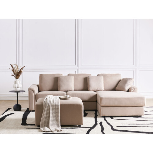 Beliani Corner Sofa KOHLO with Ottoman Fabric Taupe Left Hand 2