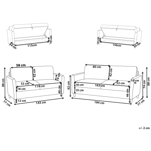 Beliani Living Room Set 5 Seater MARE Fabric Grey 2