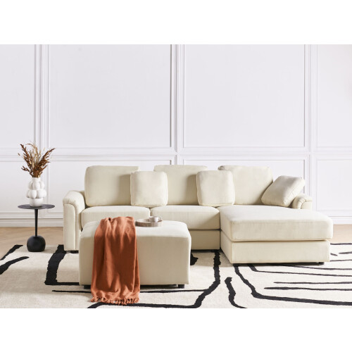 Beliani Corner Sofa KOHLO with Ottoman Fabric Light Beige Left Hand 1