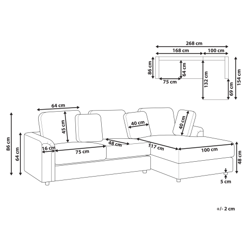 Beliani Corner Sofa 4 Seater KOHLO Fabric Taupe Left Hand 2