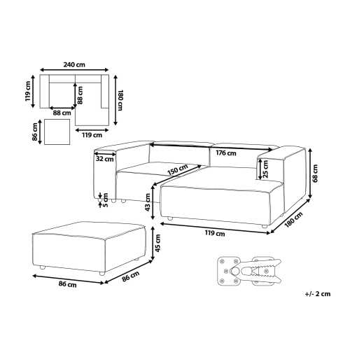 Beliani Modular Corner Sofa 2 Seater ARDAL with Ottoman Fabric Beige Left Hand 2