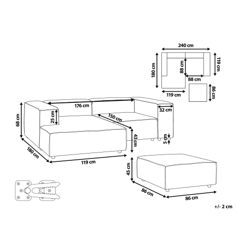 Beliani Modular Corner Sofa 2 Seater ARDAL with Ottoman Fabric Beige Right Hand 2