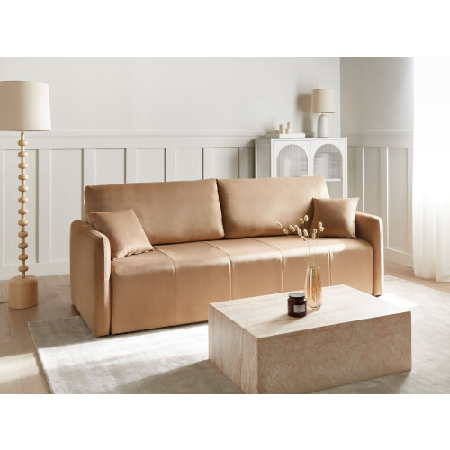 Beliani Sofa Bed 3 Seater EGGE Velvet Light Brown 1