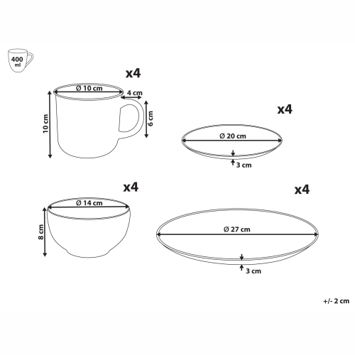 Beliani Set of 16 Dinnerware CINNAMON Stoneware Off-White 2