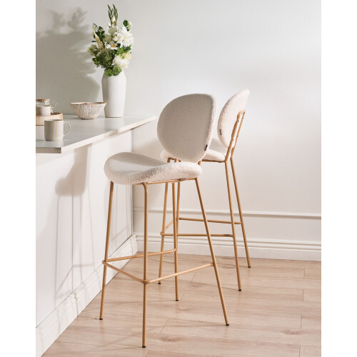 Beliani Set of 2 Bar Chairs LUANA Boucle White 1