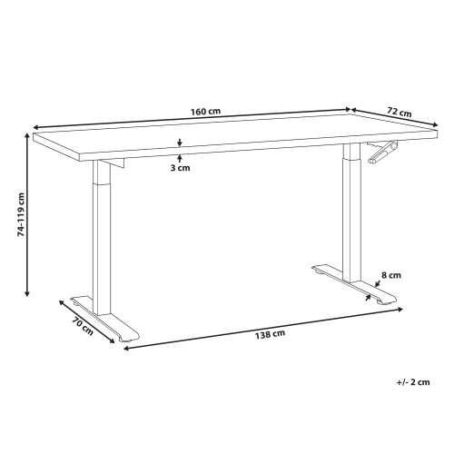 Beliani Manual Adjustable Standing Desk DESTINES 160 cm 72 cm Black/ Light Brown 2