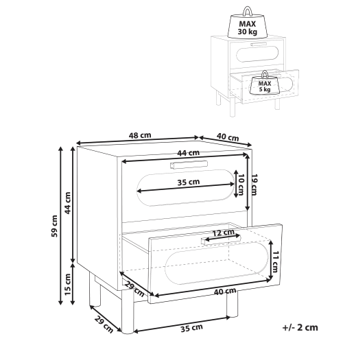 Beliani 2 Drawer Bedside Table COSTELLO Light Brown 2