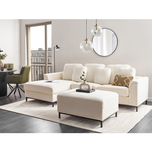 Beliani Corner Sofa OSLO with Ottoman Boucle White Right Hand 1