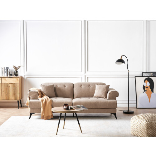 Beliani Sofa 3 Seater SKIVE Fabric Light Brown 1