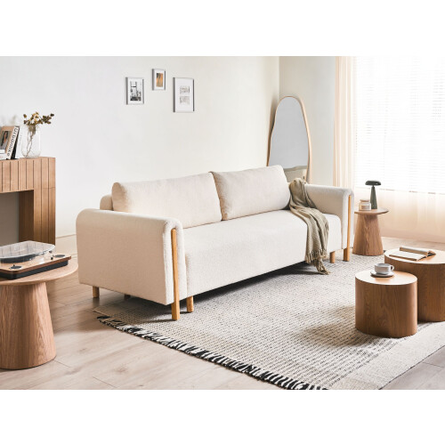 Beliani Sofa Bed 3 Seater KVAM with Storage Boucle Off-White 1