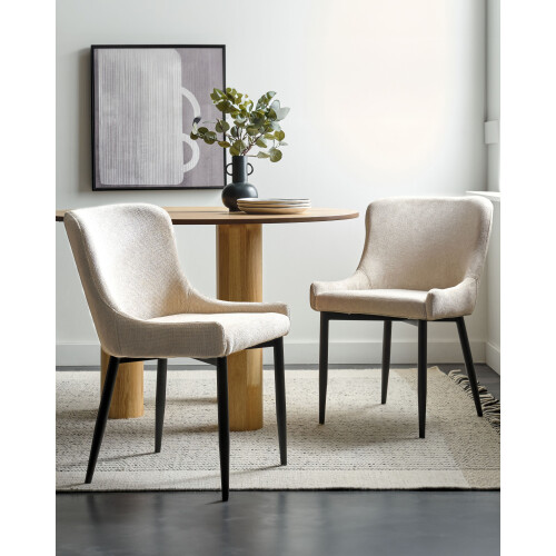 Beliani Set of 2 Dining Chairs EVERLY Fabric Light Beige 1