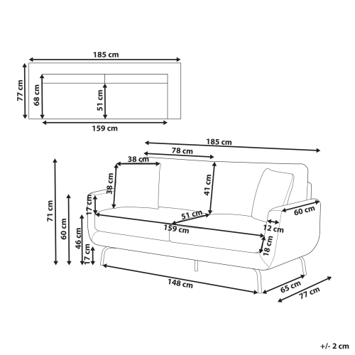 Beliani Sofa 3 Seater VESALA Fabric Off-White 2