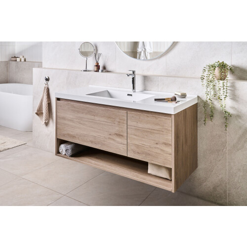 Beliani Vanity Unit with Basin 120 x 50 cm Light Brown UMAYO 1