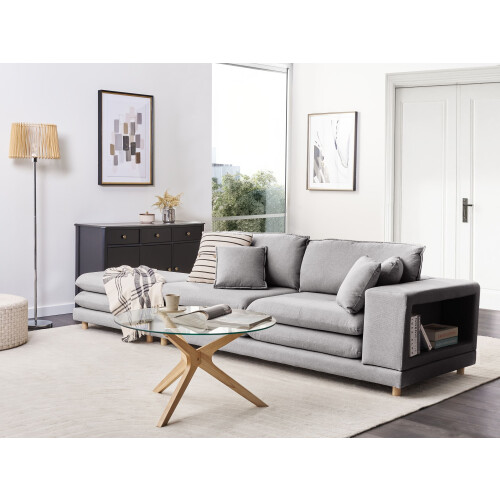 Beliani Sofa 2 Seater HEDEN Fabric Grey with Ottoman 1