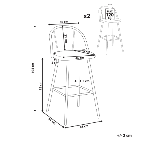 Beliani Set of 2 Bar Chairs CORNELL Metal Black 2