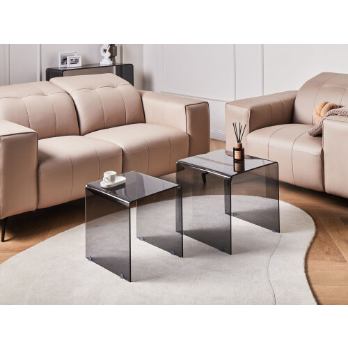 Beliani Set of 2 Side Tables KENDALL Tempered Glass Black 1