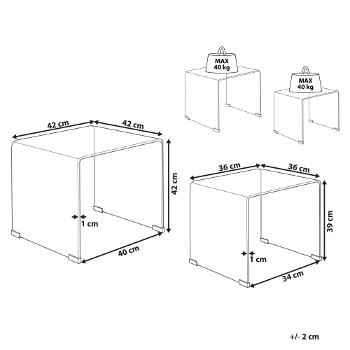 Beliani Set of 2 Side Tables KENDALL Tempered Glass Black 2
