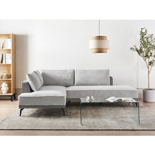 Beliani Corner Sofa 3 Seater MYKEN Fabric Light Grey Right Hand 2