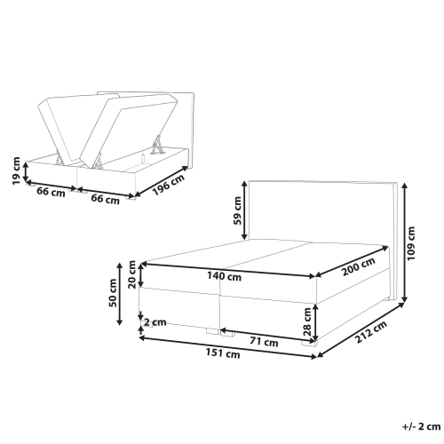 Beliani Divan Bed with Storage MAJOR Fabric Taupe 140 x 200 cm (EU Double) 2
