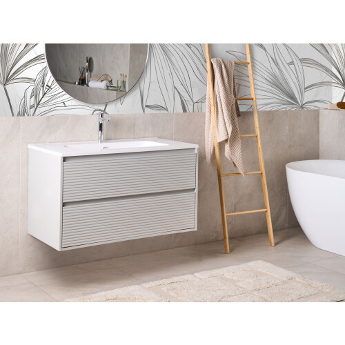 Beliani Wall Mounted Vanity Unit with Basin BAHIA Grey 1