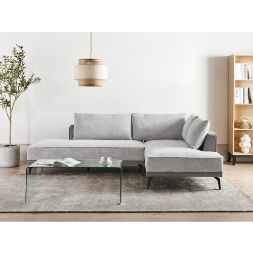 Beliani Corner Sofa 3 Seater MYKEN Fabric Light Grey Left Hand 1