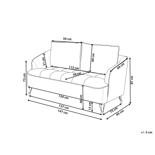 Beliani Sofa 2 Seater HOBRO Fabric Light Grey 2