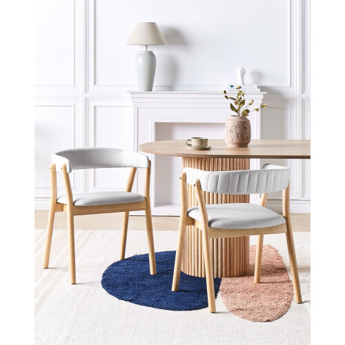 Beliani Set of 2 Dining Chairs MYLO Fabric Light Brown/ Grey 1
