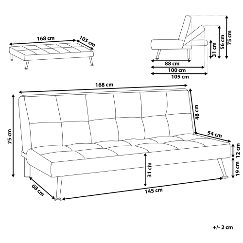 Beliani Sofa Bed 3 Seater HASLE Fabric Beige 2