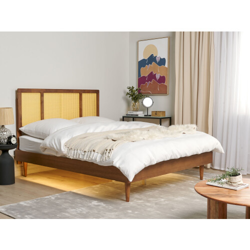 Beliani Bed with LED Rattan AURAY 160 x 200 cm (EU King Size) Brown 1