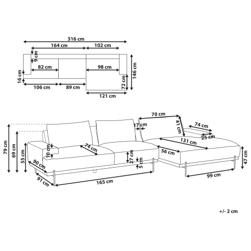 Beliani Corner Sofa 4 Seater MARIFERD Fabric Brown Left Hand 2