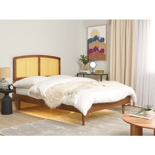 Beliani Bed with LED Rattan VARZY 140 x 200 cm (EU Double) Brown 1