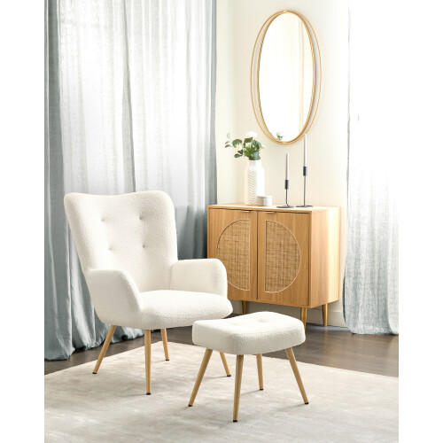 Beliani Wingback Chair VEJLE with Footstool Boucle Off-White 1