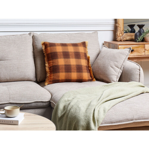 Beliani Throw Cushion BARJA 45 x 45 cm Orange Checked 1
