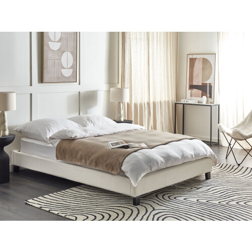 Beliani Bed without Headboard Fabric ROANNE 140 x 200 cm (EU Double) Off-White 1