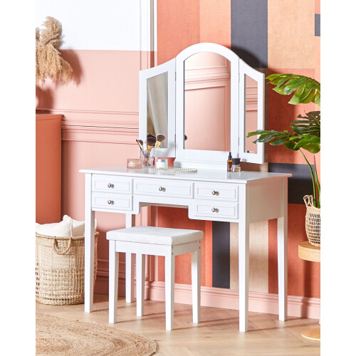 Beliani Dressing Table with Mirror and Stool LUMIERE White 1